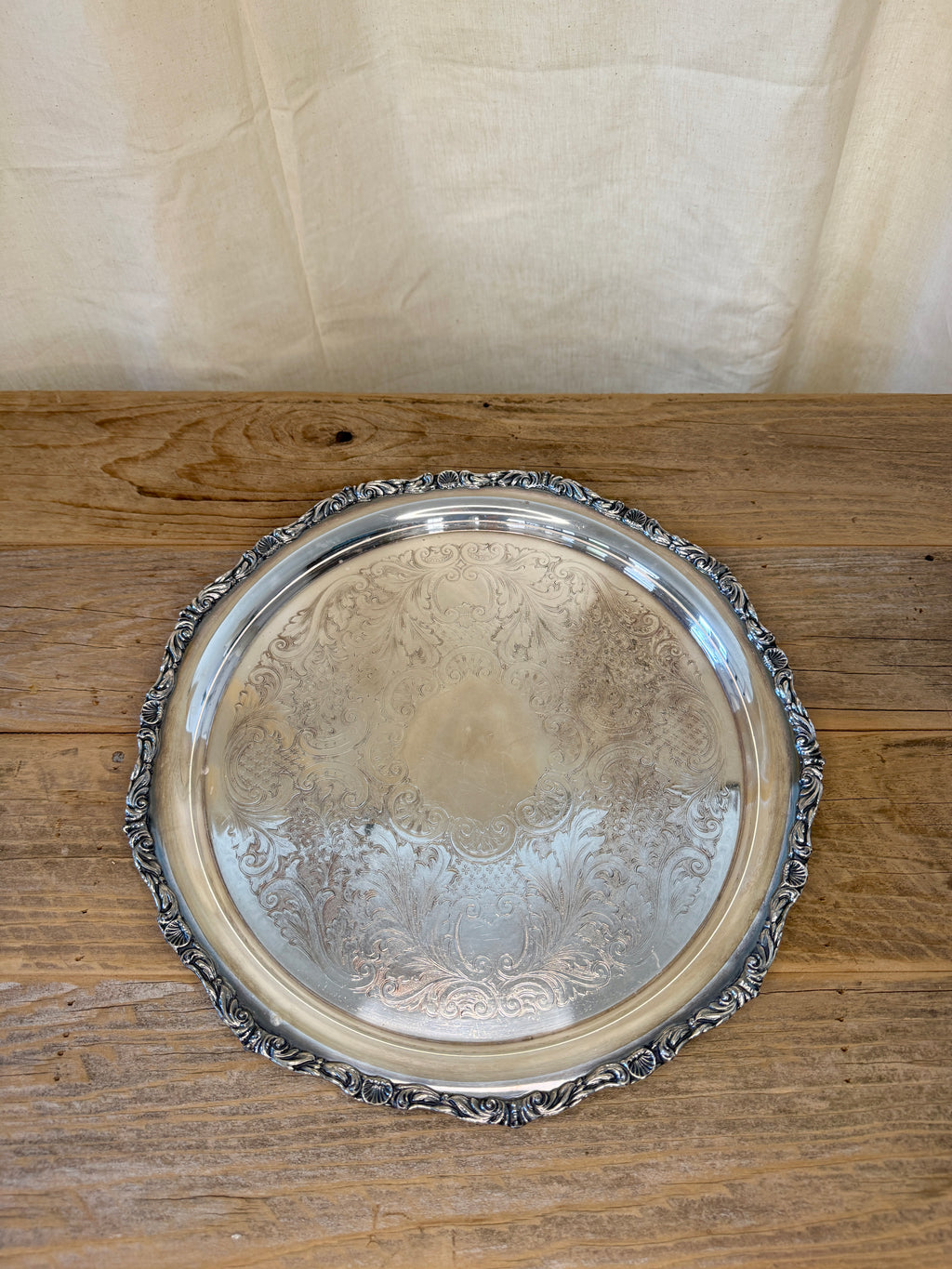 Crescent Large Round Silver Plated Tray