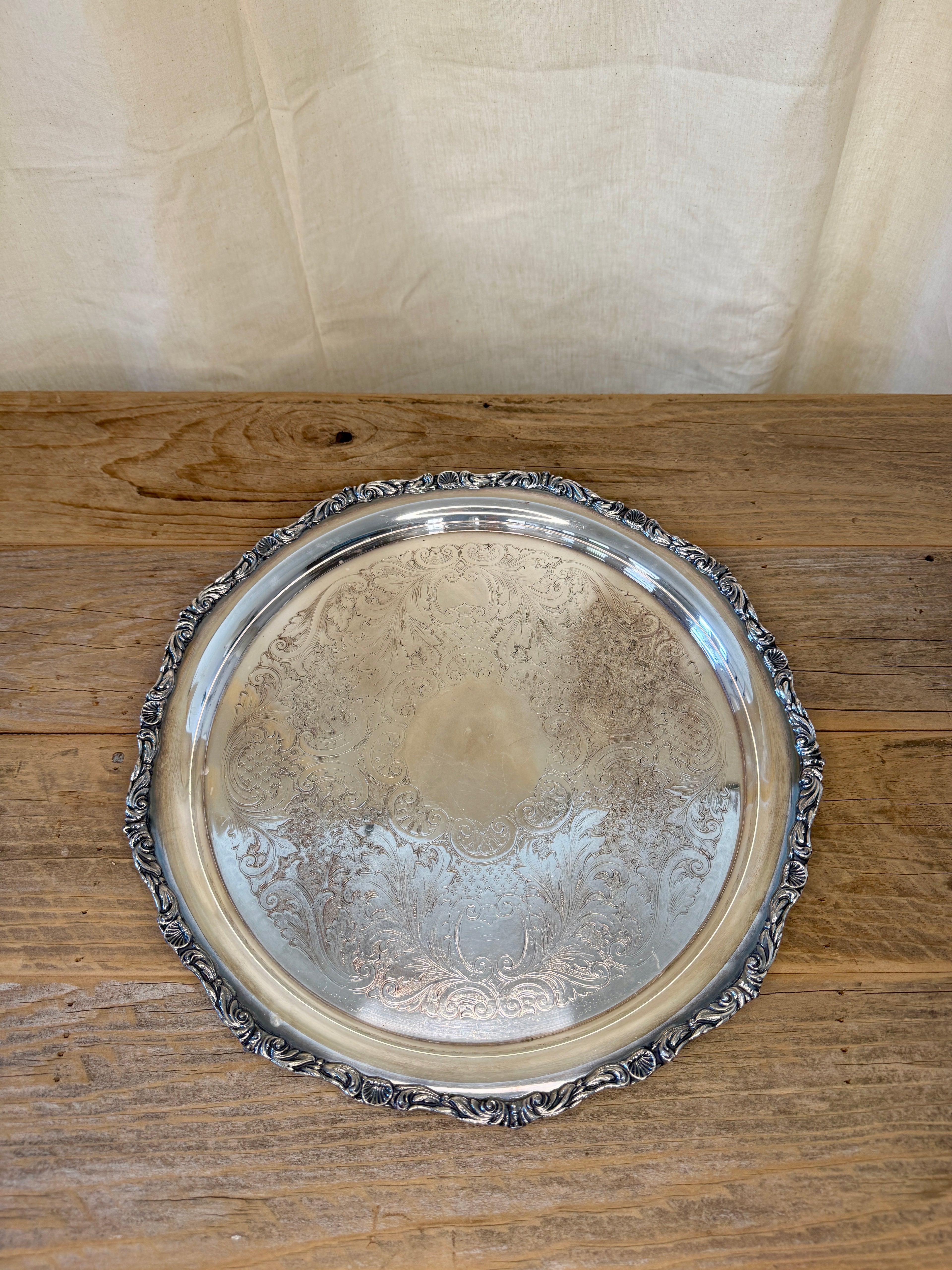 Crescent Large Round Silver Plated Tray