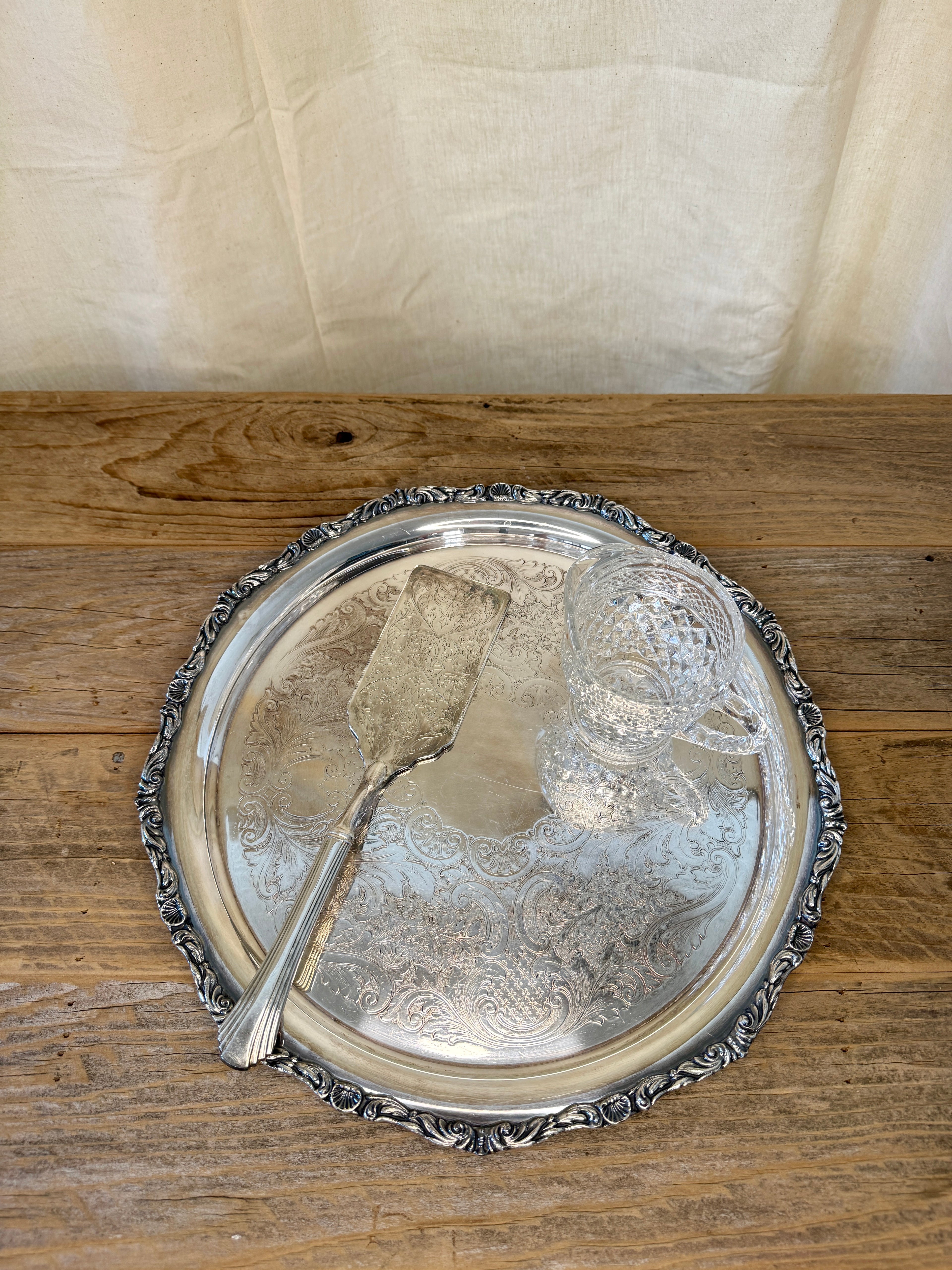 Crescent Large Round Silver Plated Tray