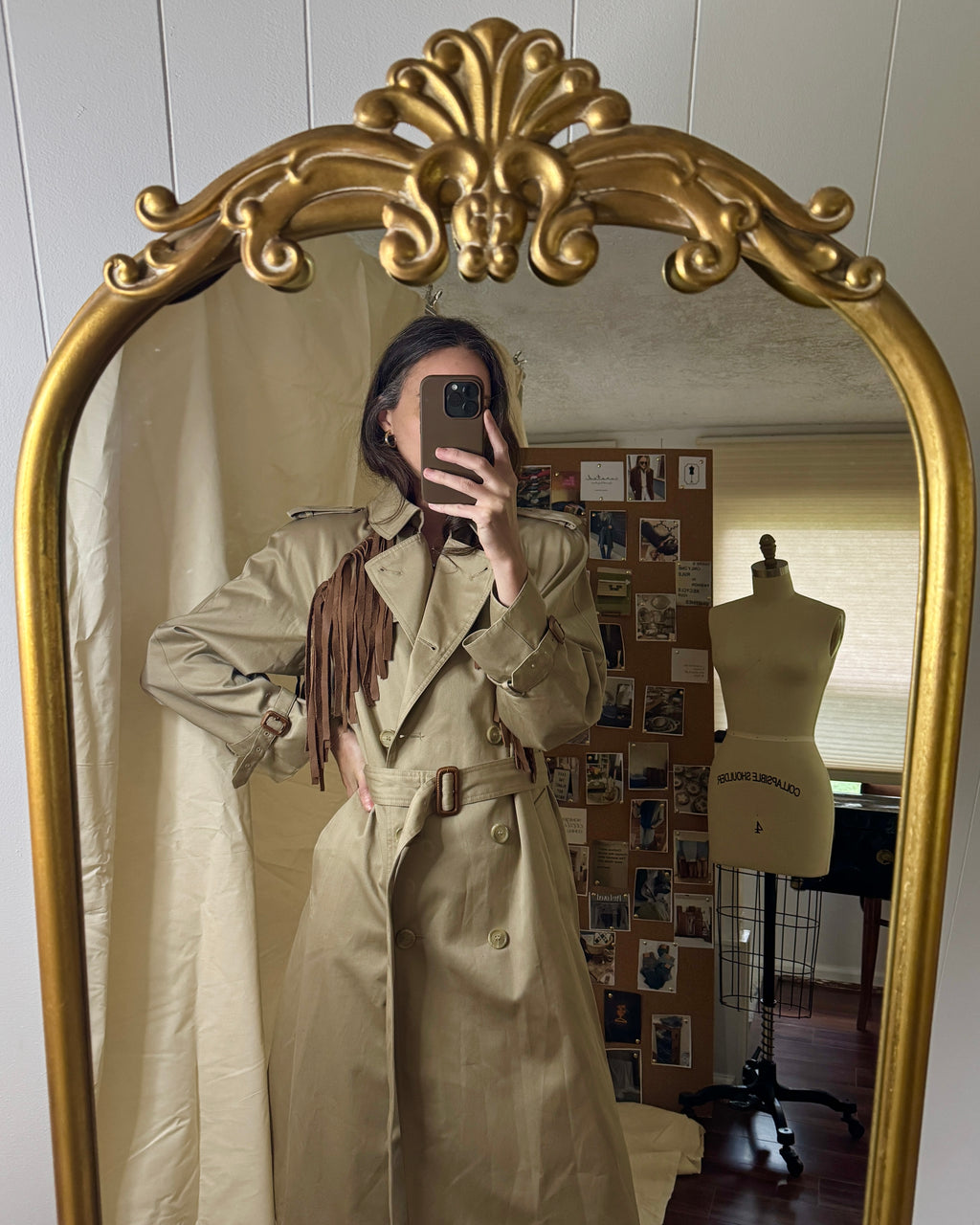 Evan-Picone Fringe Trench Coat