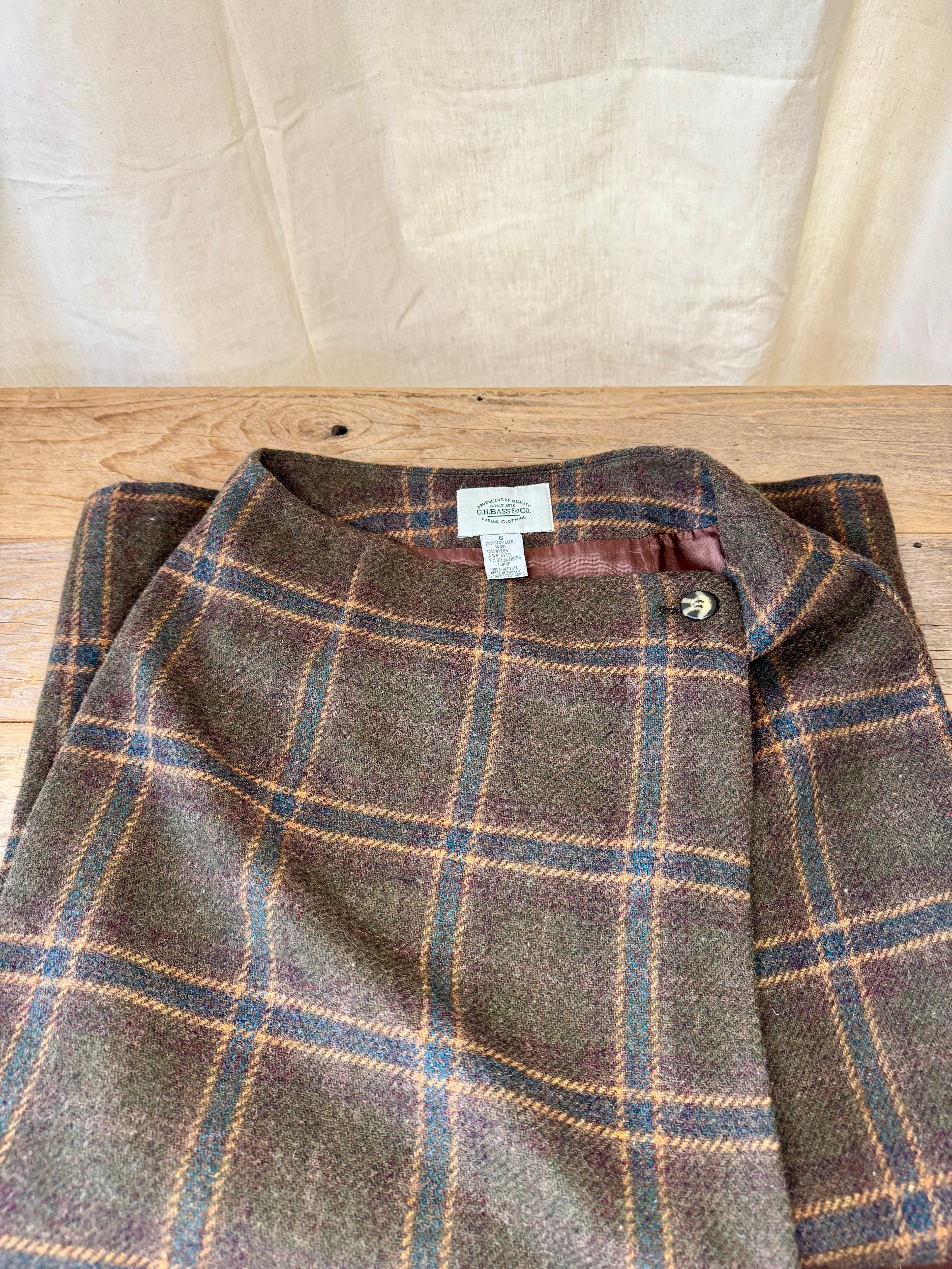 G.H. Bass & Co Plaid Wool Midi Skirt