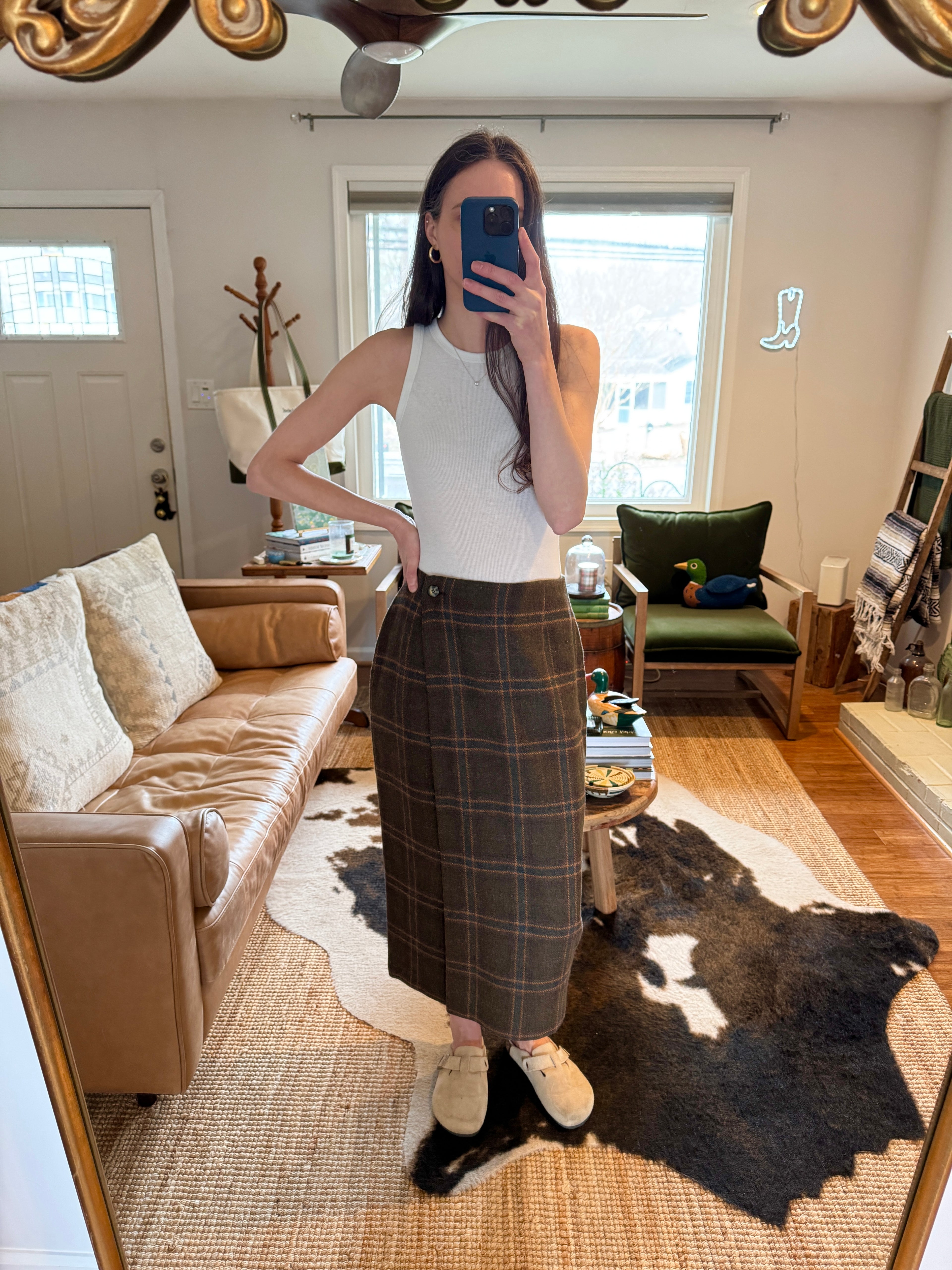 G.H. Bass & Co Plaid Wool Midi Skirt
