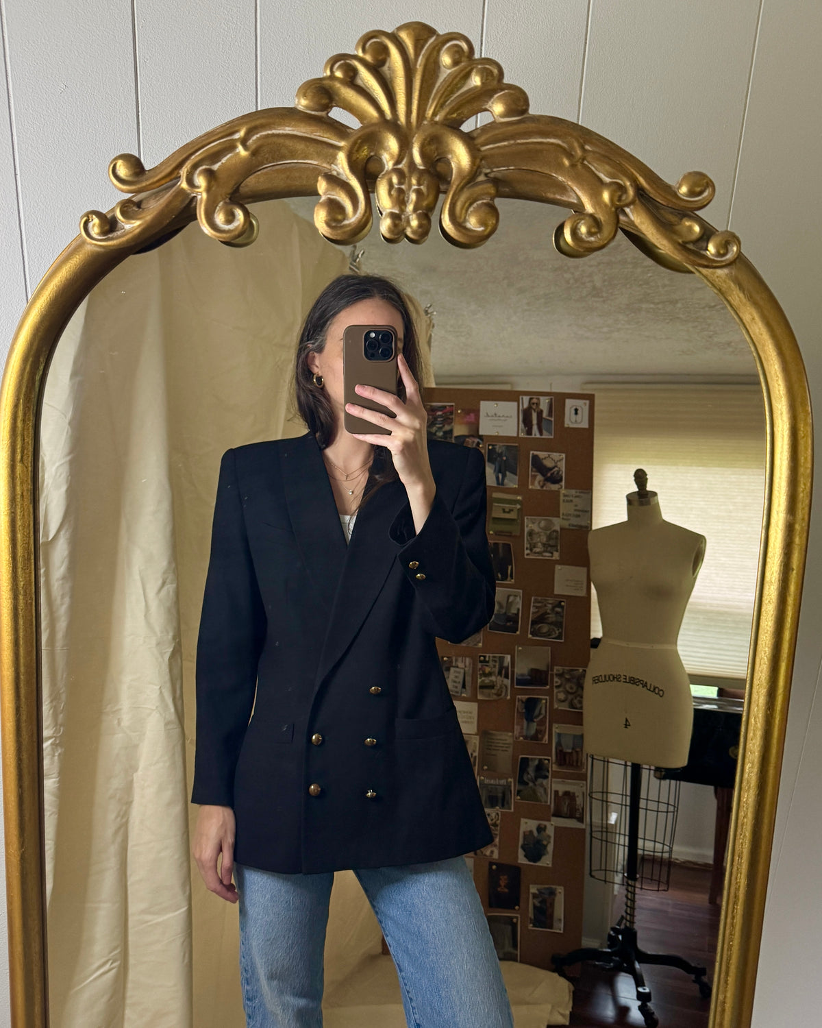 Kasper for A.S.L Black Double-Breasted Blazer