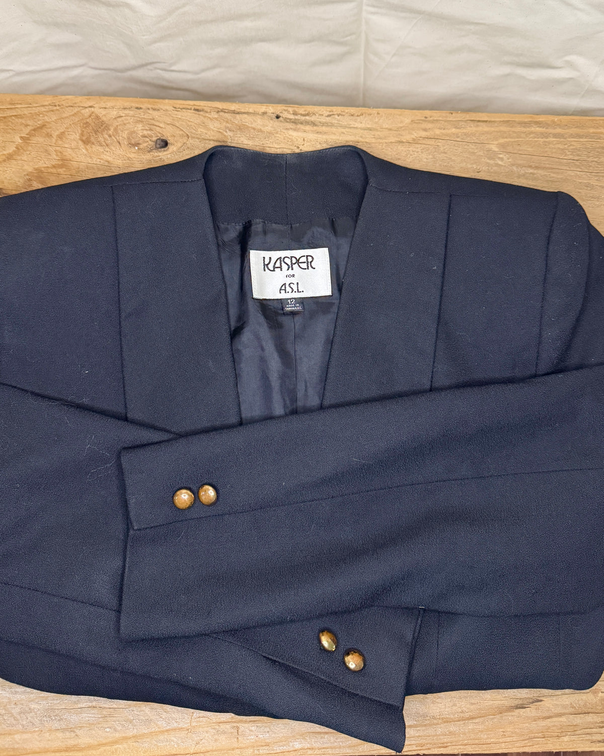 Kasper for A.S.L Black Double-Breasted Blazer
