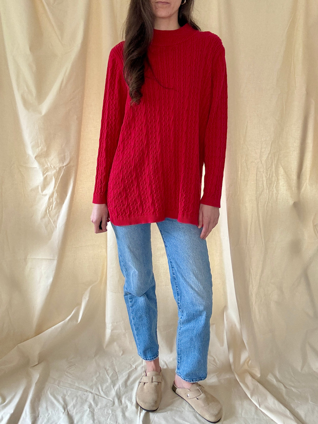 Lands End Red Cable Knit Sweater
