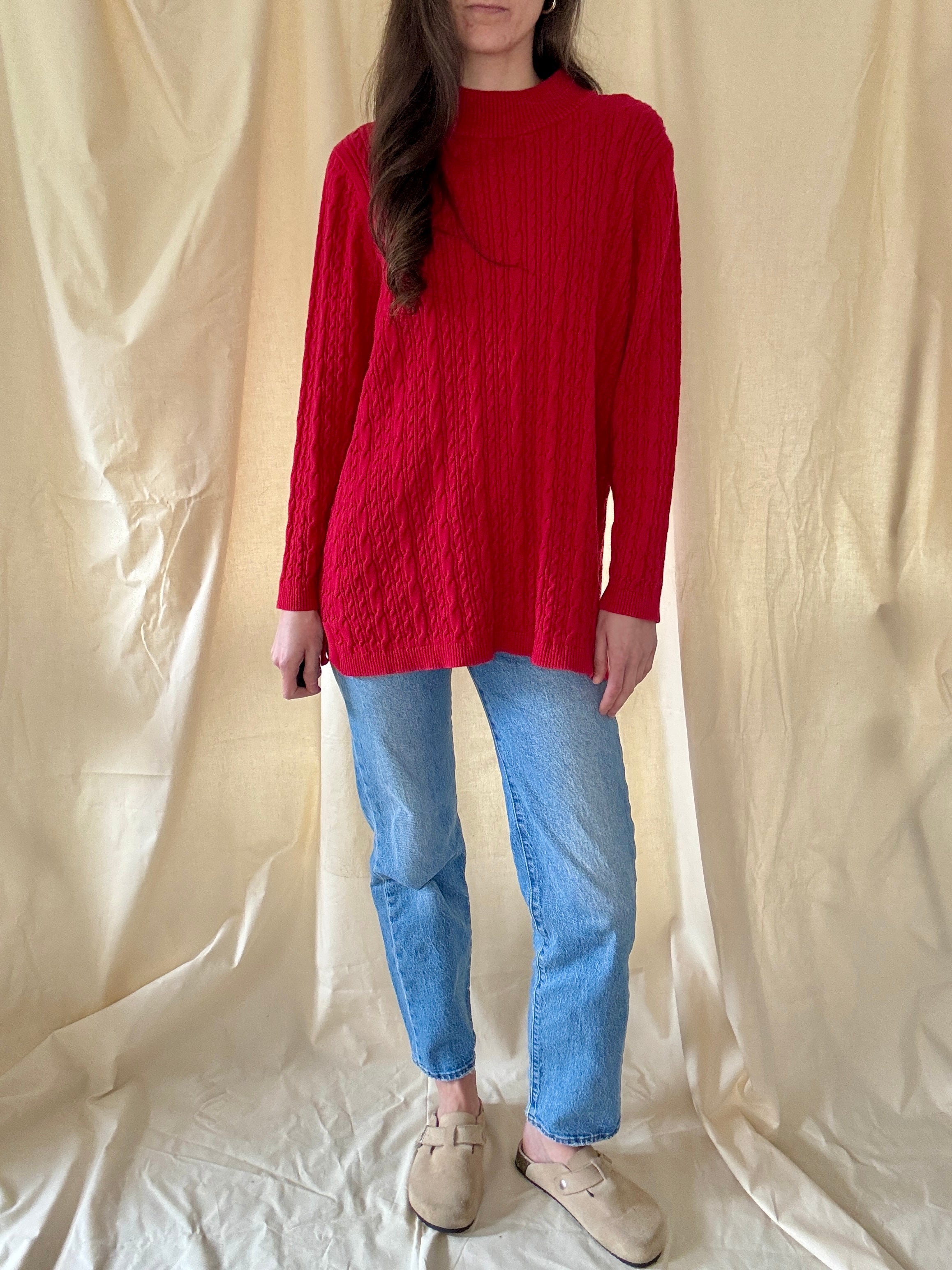 Lands End Red Cable Knit Sweater