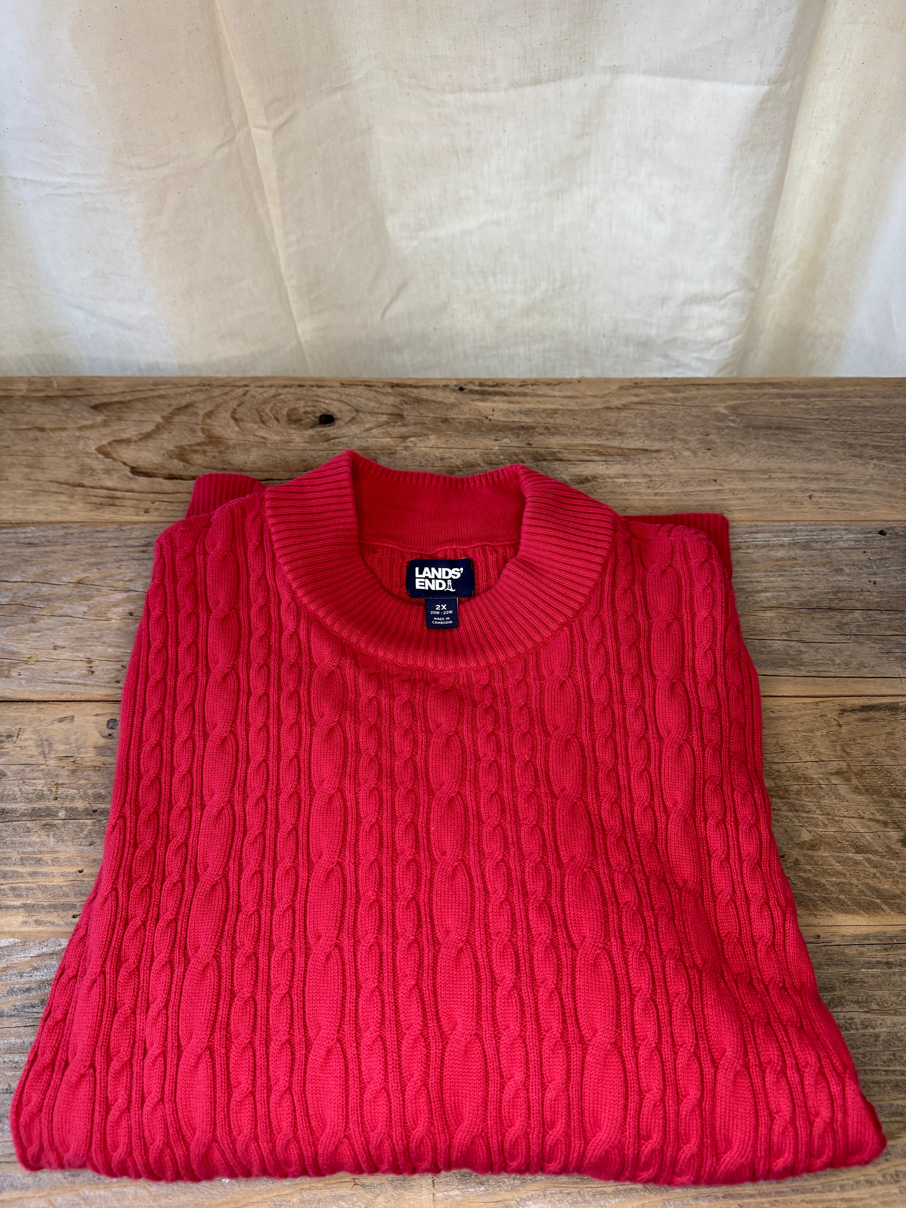 Lands End Red Cable Knit Sweater