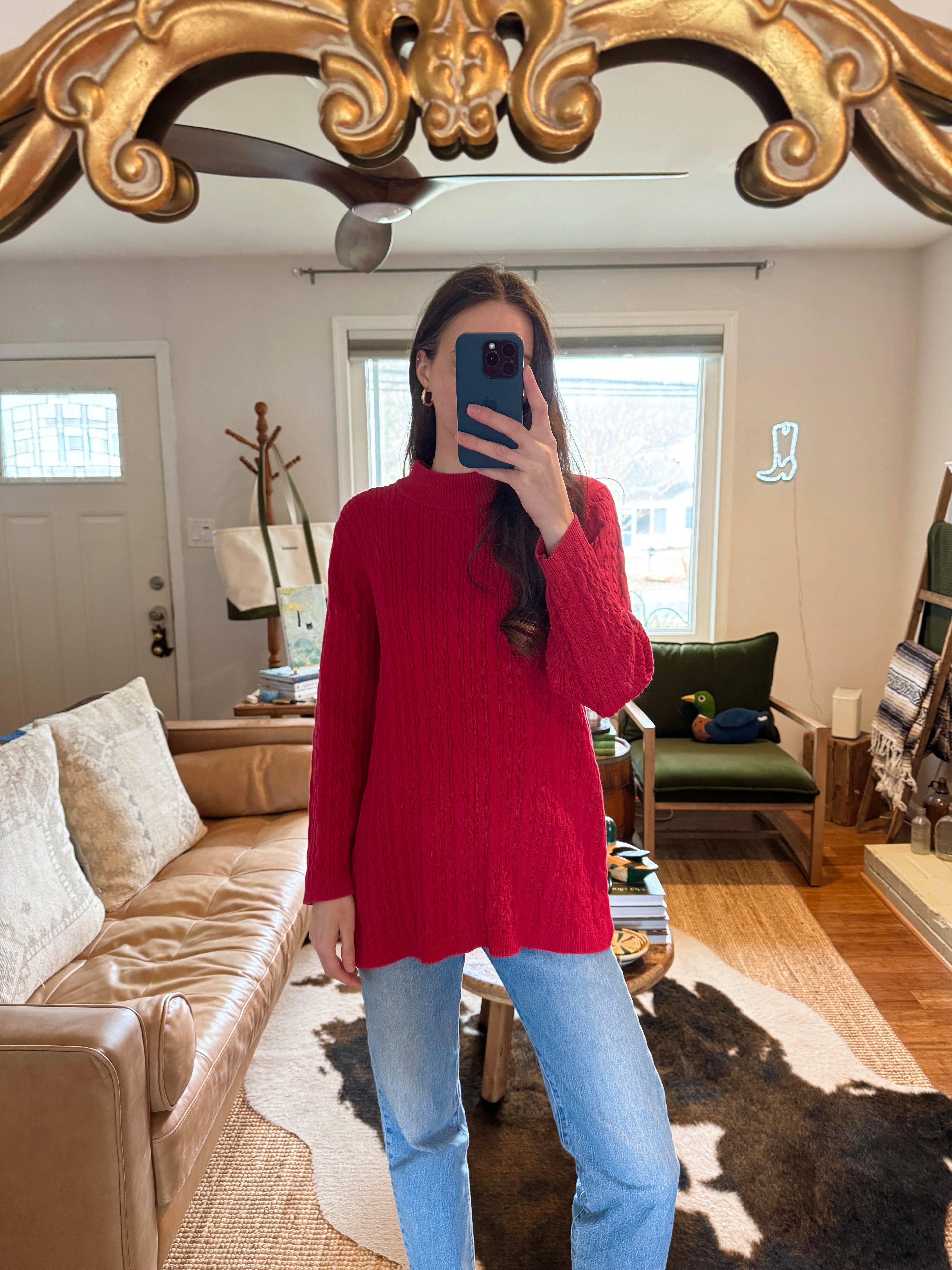 Lands End Red Cable Knit Sweater
