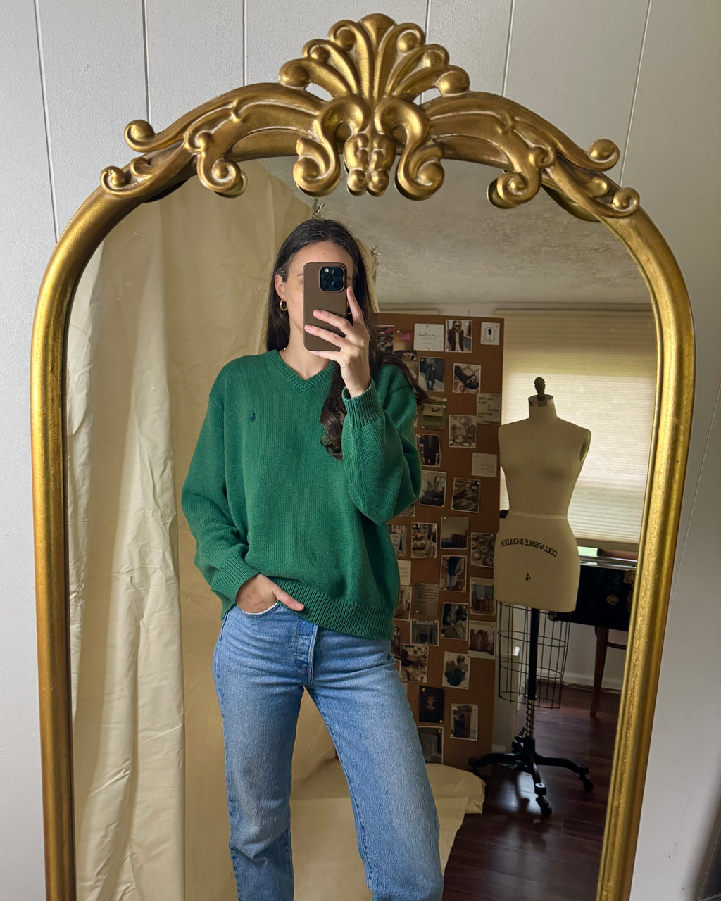 Men's Green Polo Ralph Lauren V Neck Sweater